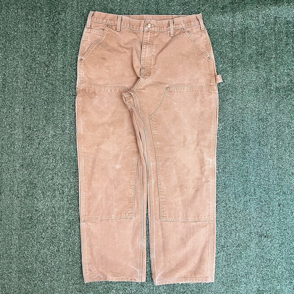 CARHARTT B01 Made in USA 34x28 Brown Canvas Duck Double Knee Carpenter Pants